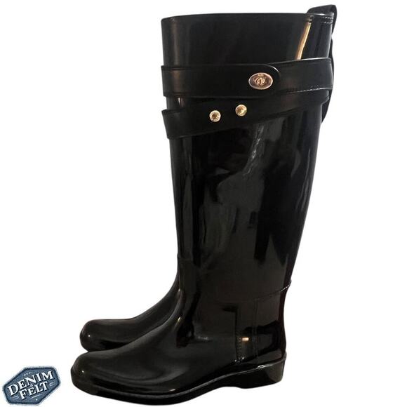 COACH Women’s ‘Talia' Black Waterproof Tall Designer Rain/Snow Boots | NEW!! - Picture 11 of 16